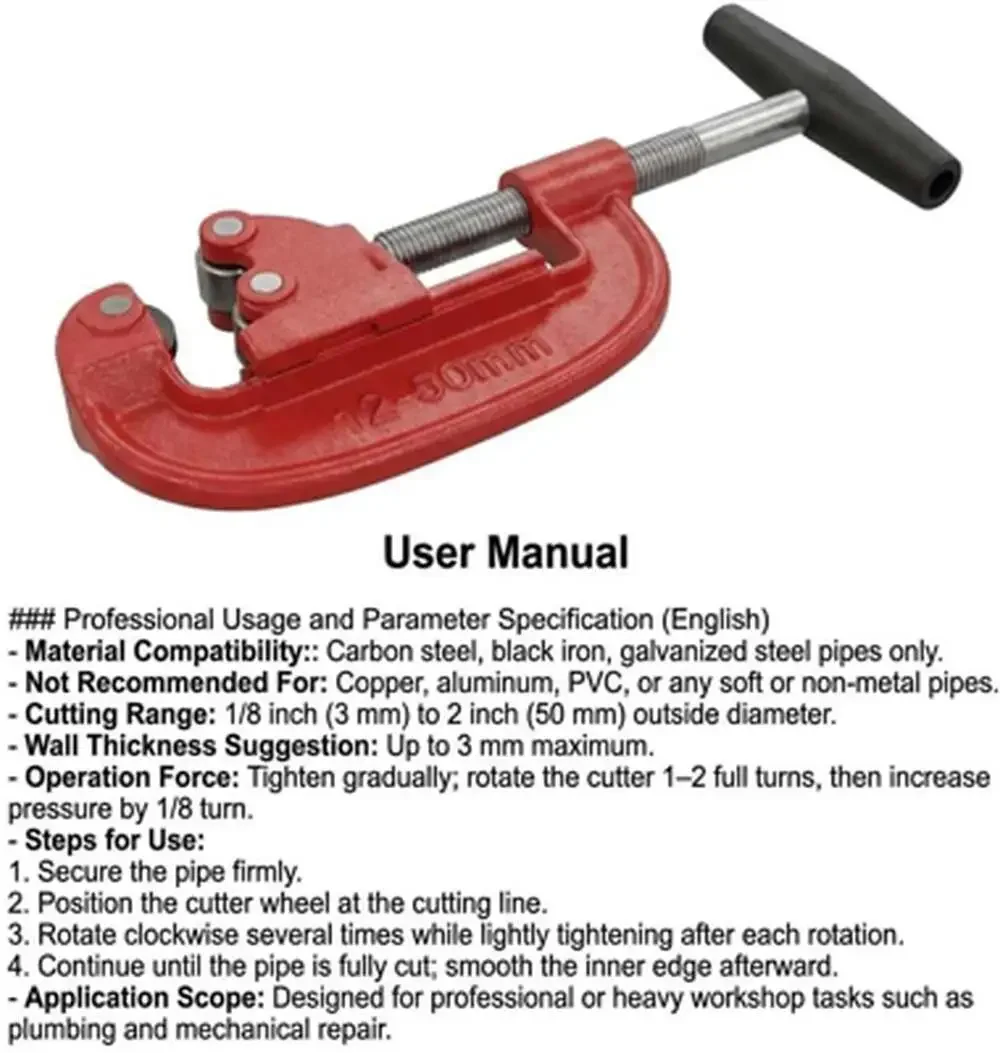 Heavy Duty Pipe Cutter Steel Pipe Cutter 1/8 to 2 Inch Iron Steel Tubing Tool